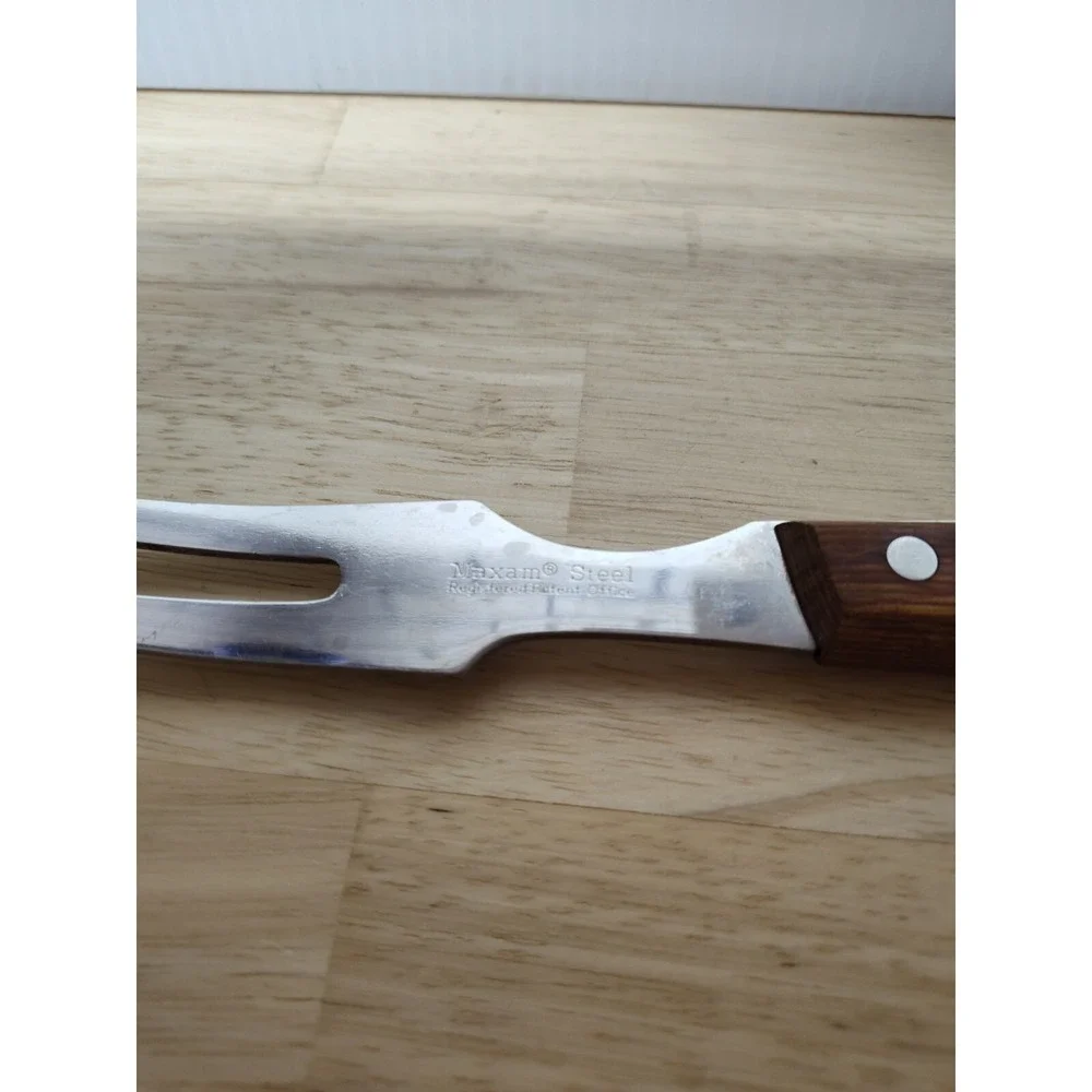 Maxam Steel Japan 11 inch carving fork wooden handle vintage replacement prop